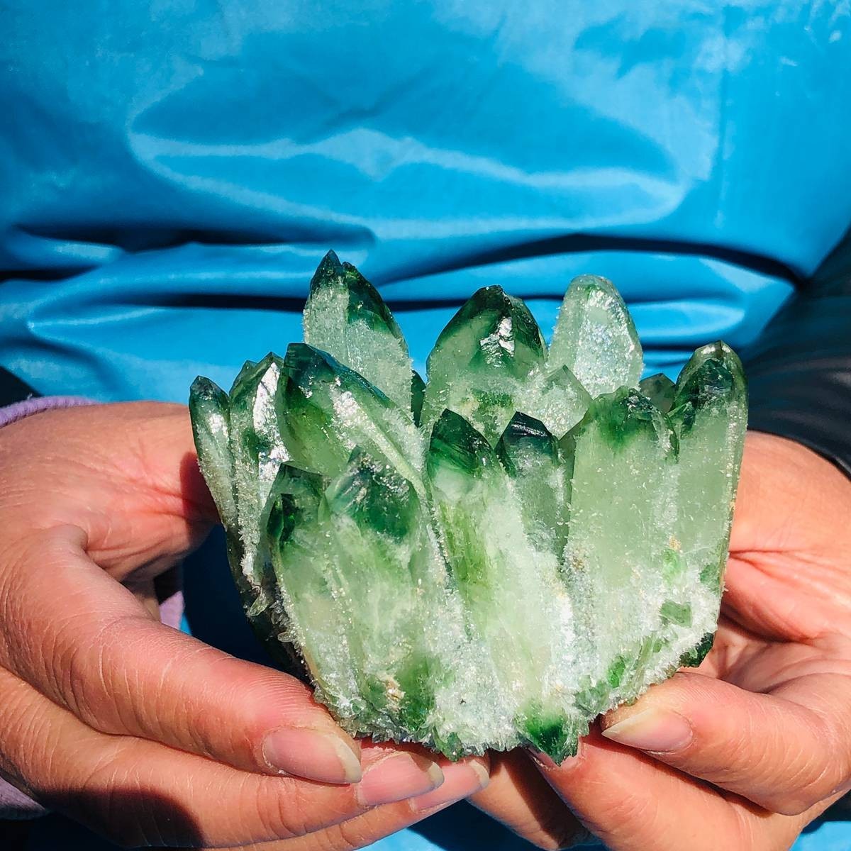 3pieces 2.53LB New Find green PhantomQuartz Crystal Cluster MineralSpecimen 3466