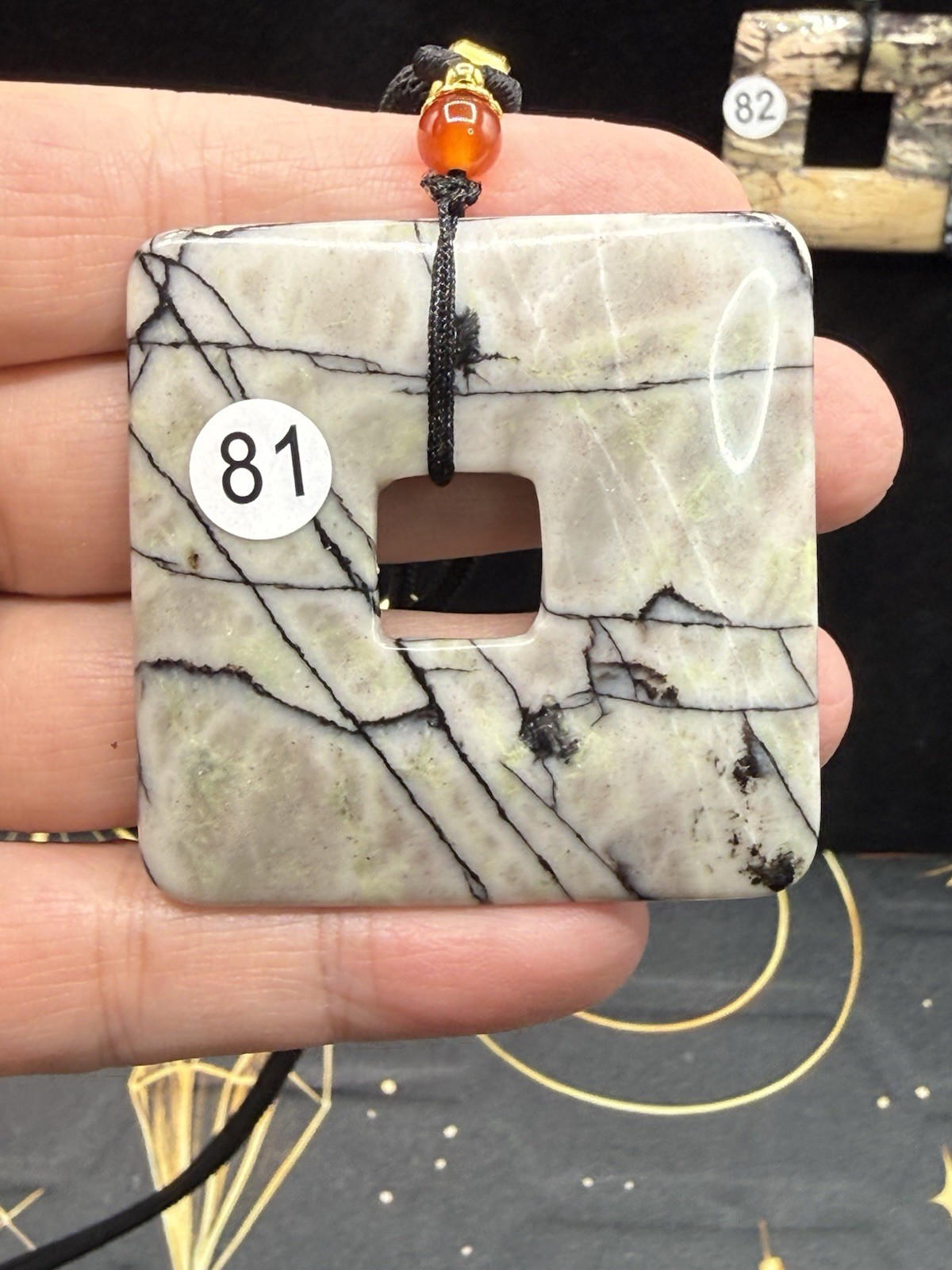 Natural Mixed Crystal Material Square Donut style pendants on Adjustable cord