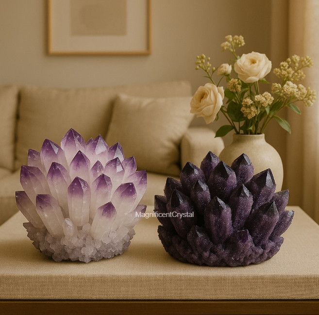2PCS Amethyst Duo Power Set Natural Clusters Light & Dark Purple Crystal Decor