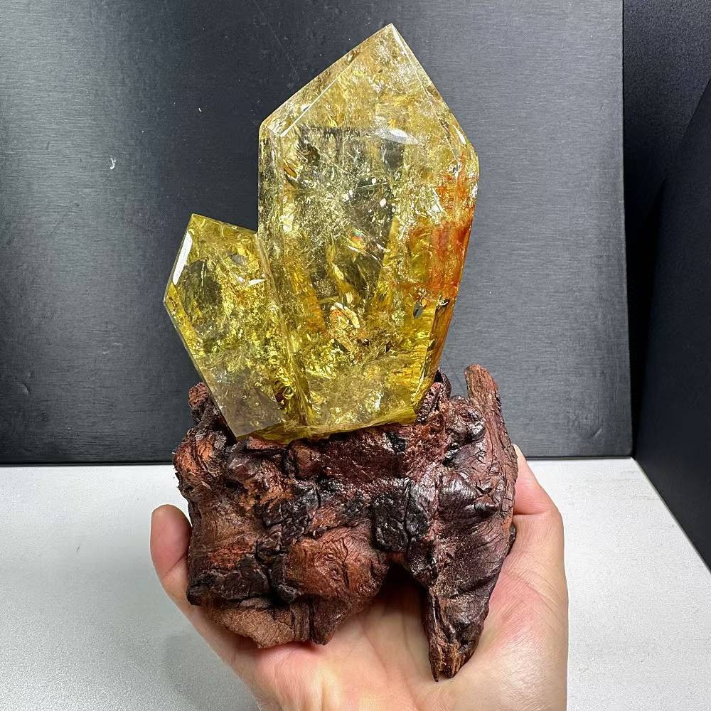 1.92LB Natural citrine Quartz Obelisk Reiki Crystal Tower Healing Energy + STAND