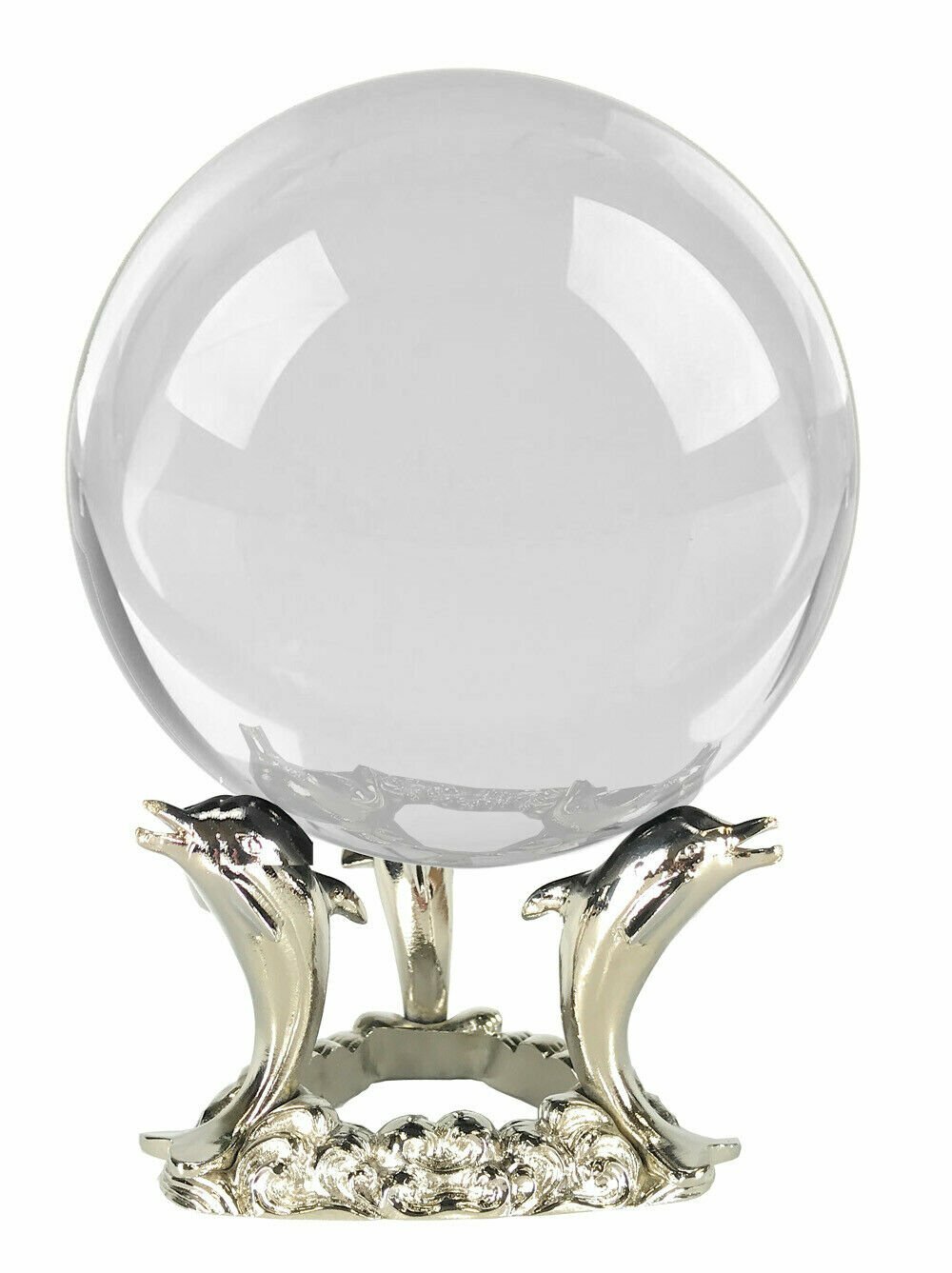 4in Crystal Ball Sphere for Feng Shui, Meditation, Decor, with Dolphin Stand