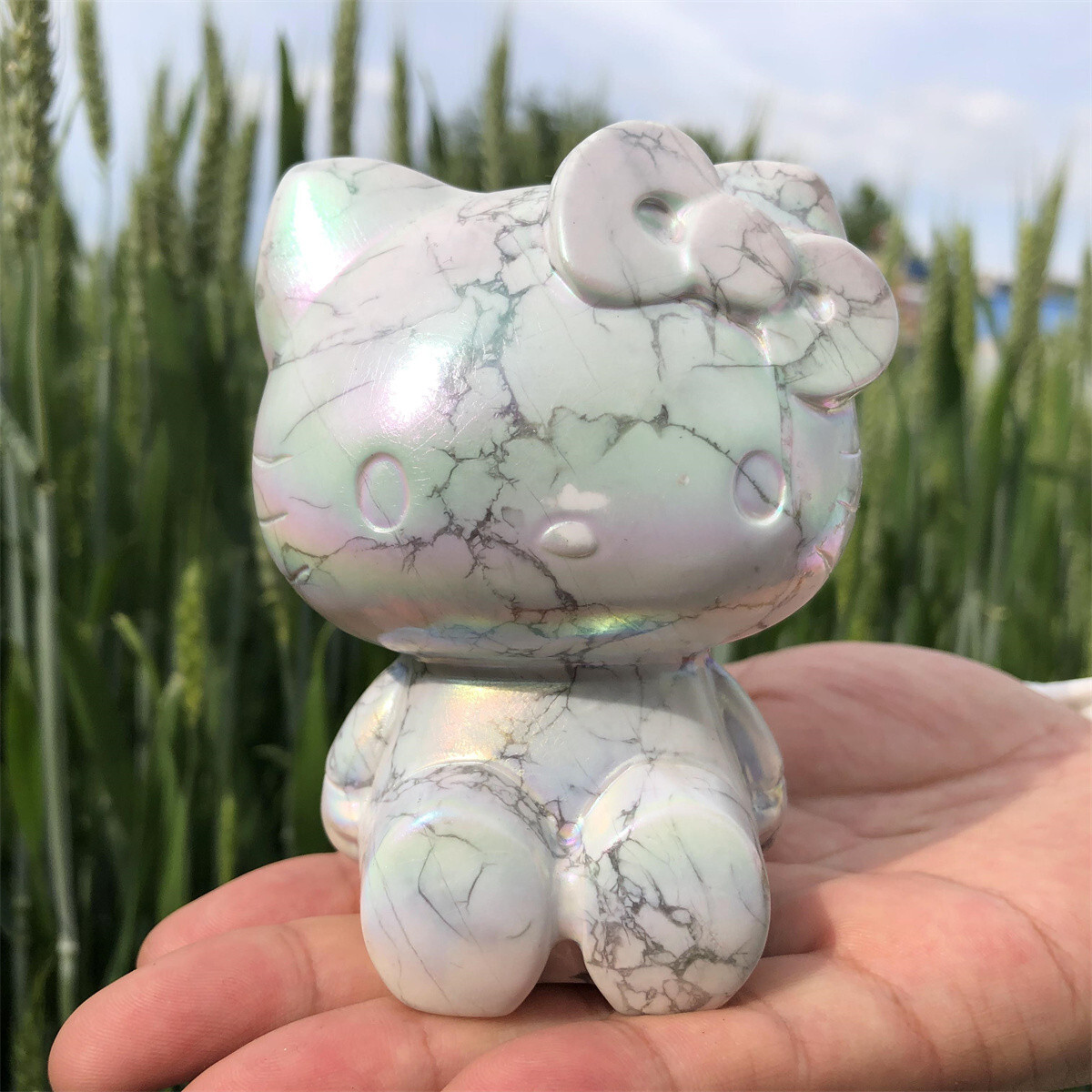 650g Natural Electroplate Howlite Quartz Carved Crystal Cat Healing 1pc,k4595