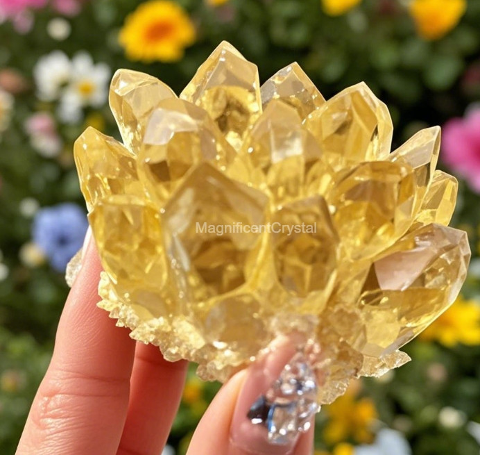 Rare Golden Citrine Crystal Cluster Aura Mineral Specimen Spiritual Healing Deco