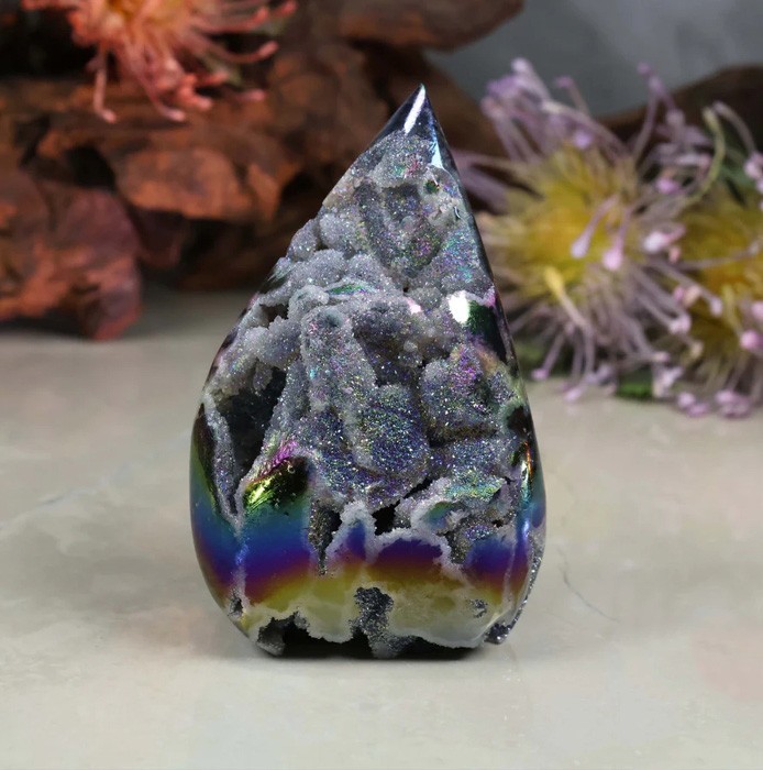 150-200g Titanium Angel Aura Sphalerite Flame Tower Rainbow Crystal Cluster