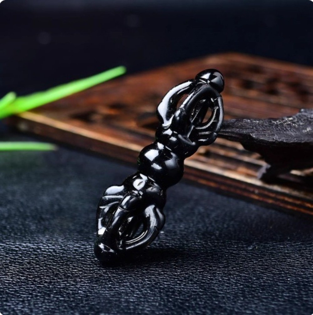 Natural Obsidian Vajra Phurba Crystal Carving Protection Healingstone Decor Gift