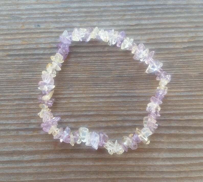 NATURAL AMETRINE STONE GEMSTONE STRETCHY CHIP BRACELET