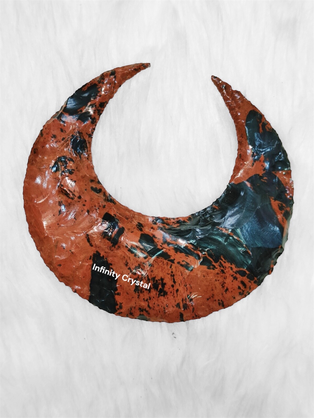 Mahogany Obsidian Moon 100mm Hand-Carved Crystal Healing Stone Protection Ground