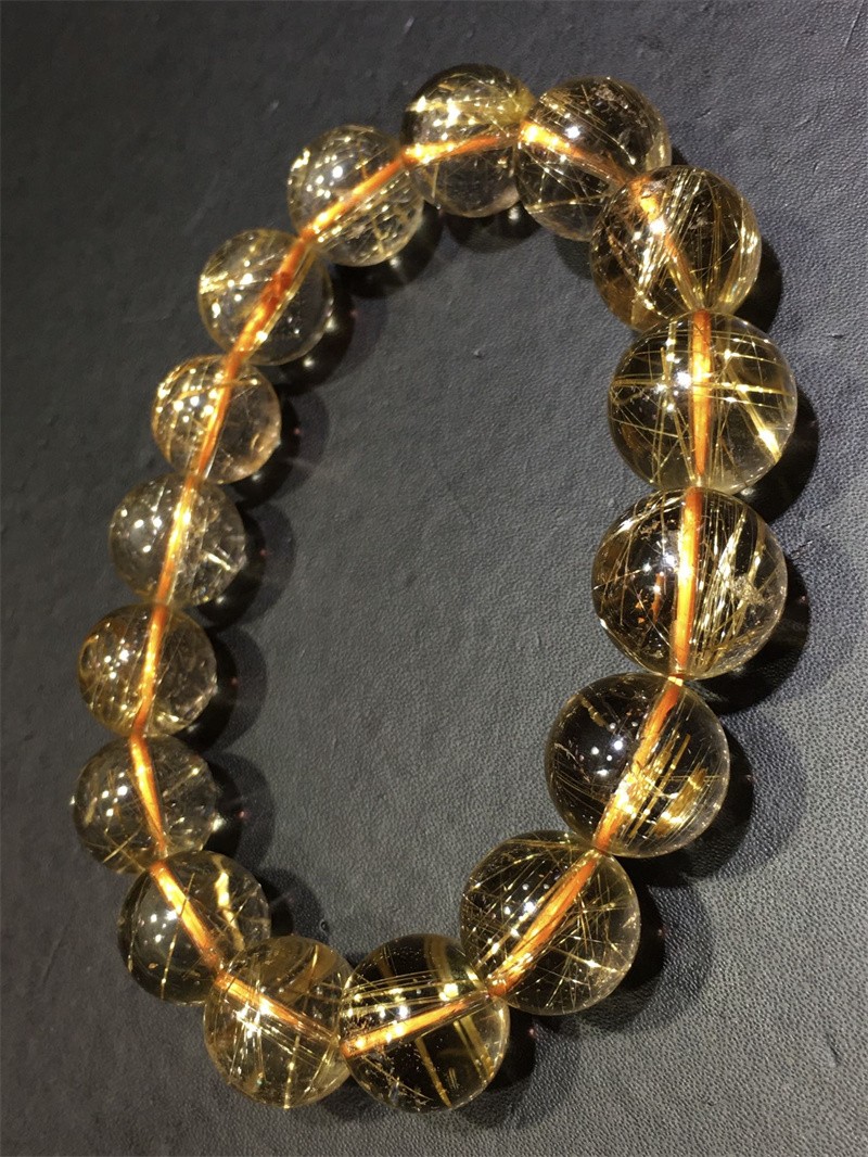 13mm Natural Rutilated Quartz Hair Crystal Reiki Healing Bracelet for Sale AAA+