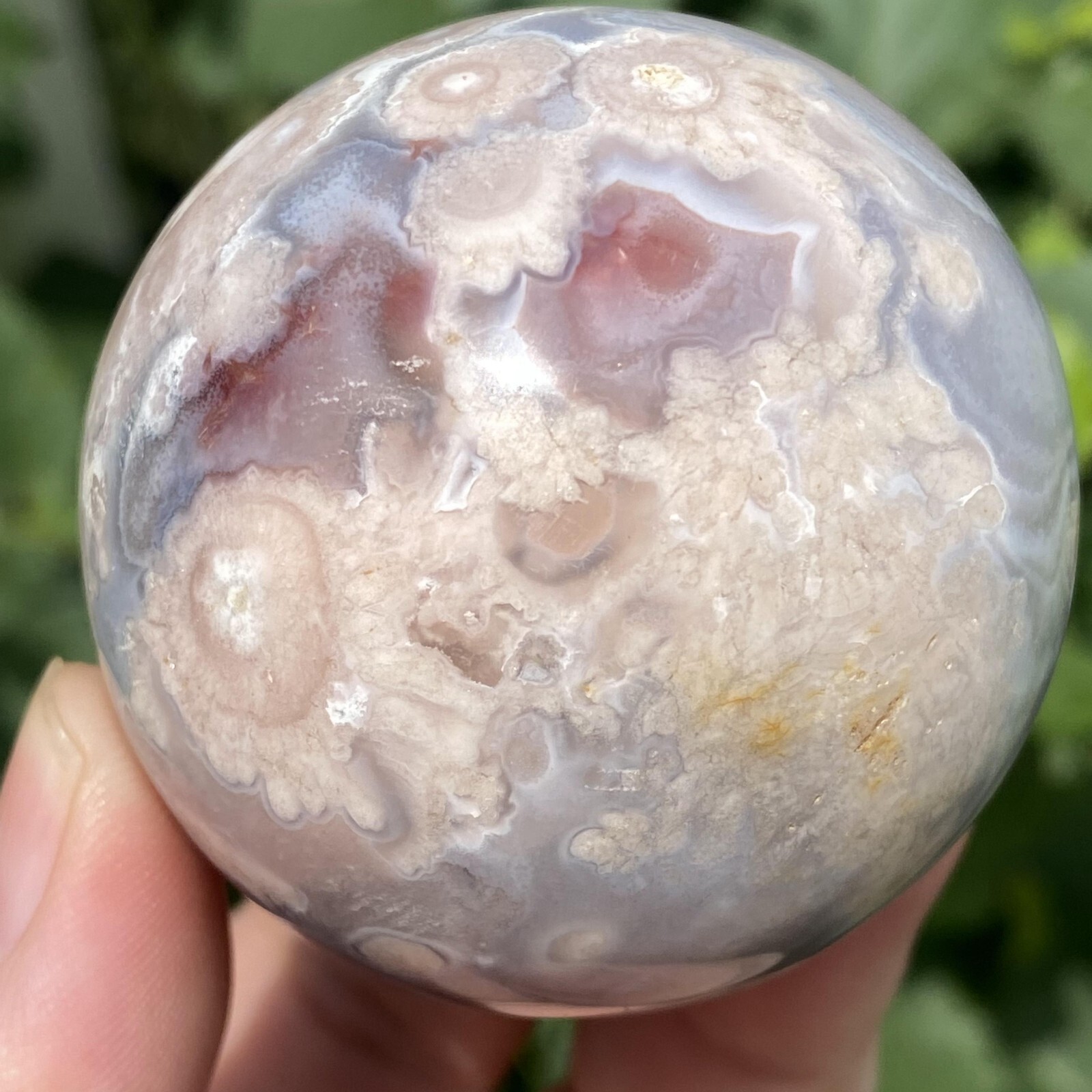 204g Natural Flower Agate Sphere Crystal Quartz Healing Reiki