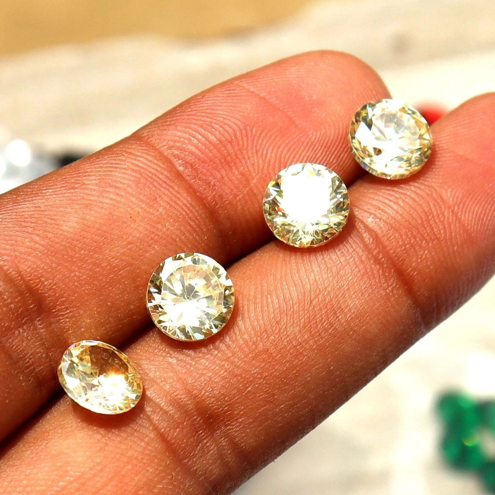 4 Pcs , 16 Ct Round Cut Cambodian Light Yellow Zircon Certified Loose Gemstones