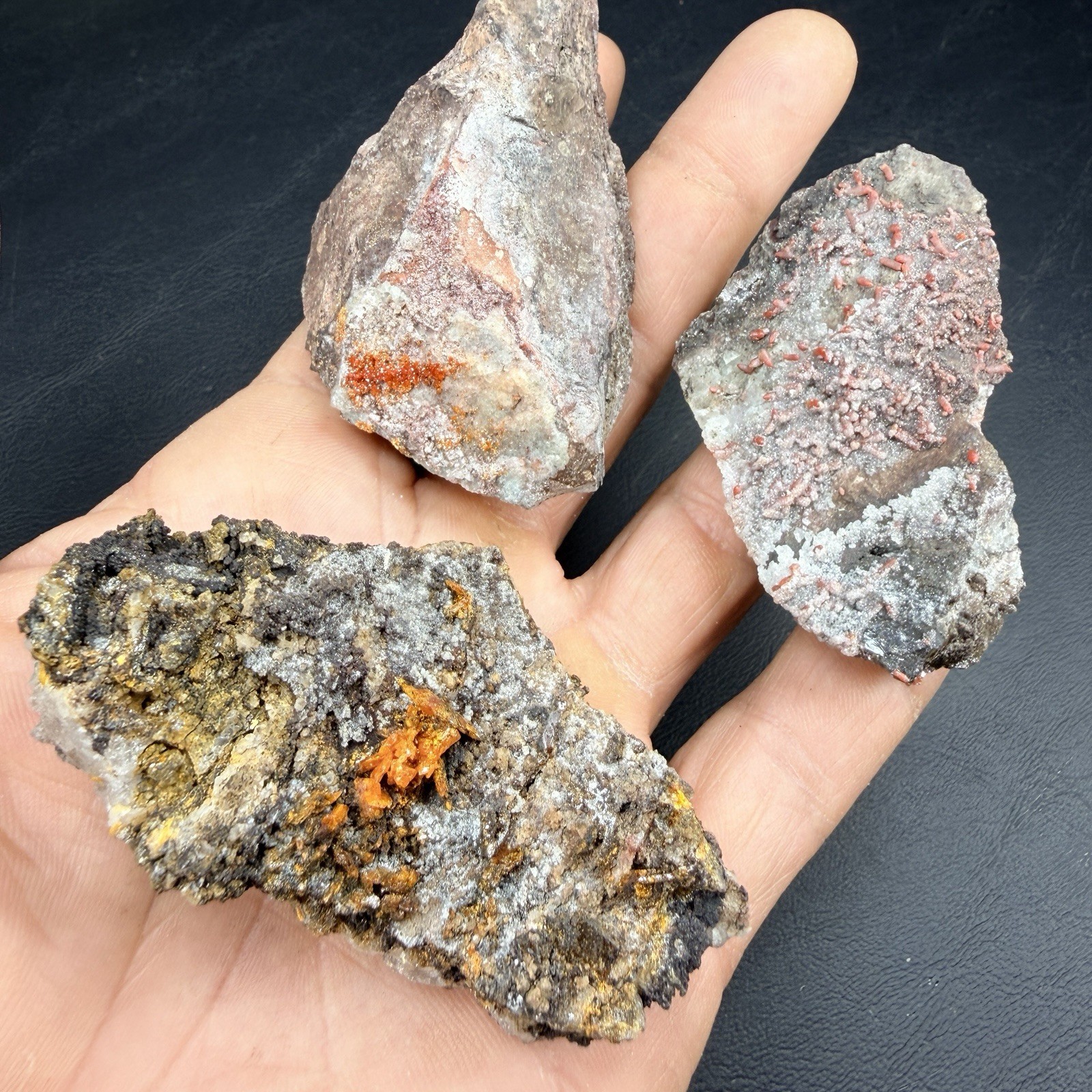Lot of 3 Matrix of Orange Wulfenite Crystals & Vanadinite Red Cloud Mine Arizona