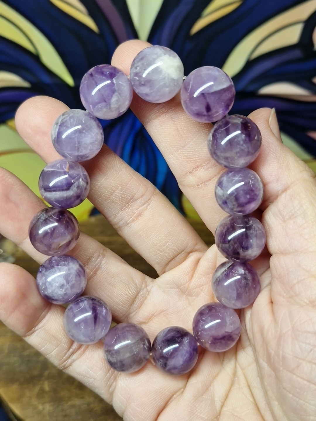 Amazing Amethyst Crystal 14mm Bead Stretch Bracelet 21cm