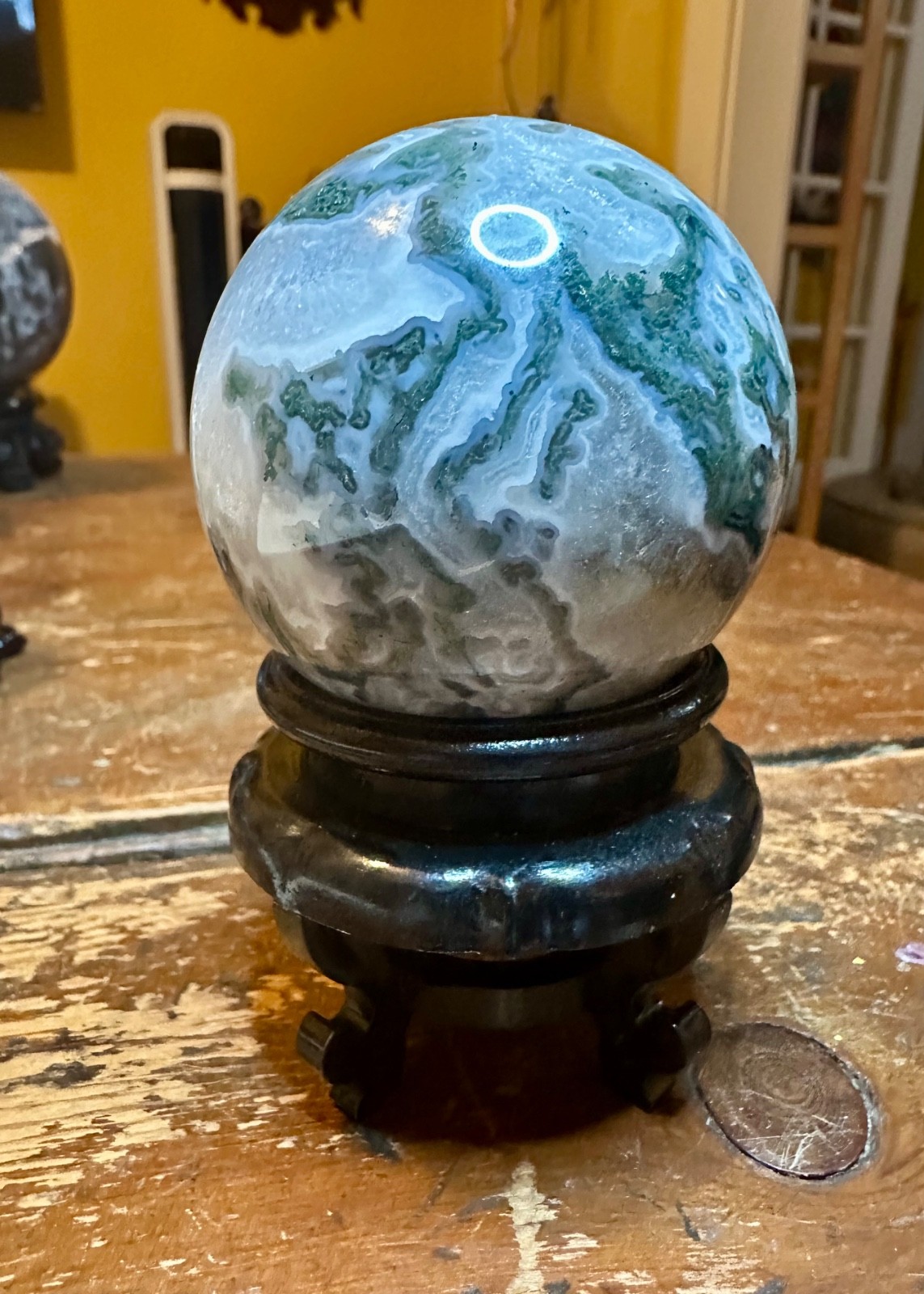 Moss agate green quartz druzy crystal sphere with stand Free shipping