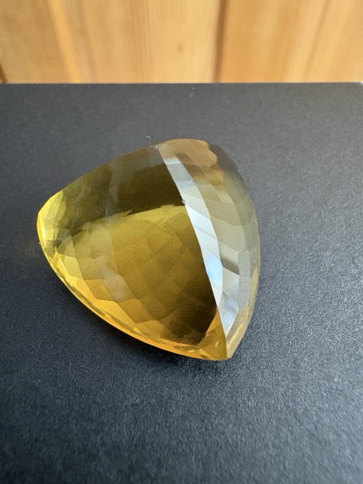 75 Ct Huge Natural Lemon GoldenQuartz TrillionCut Faceted Loose Gemstone 27x19mm