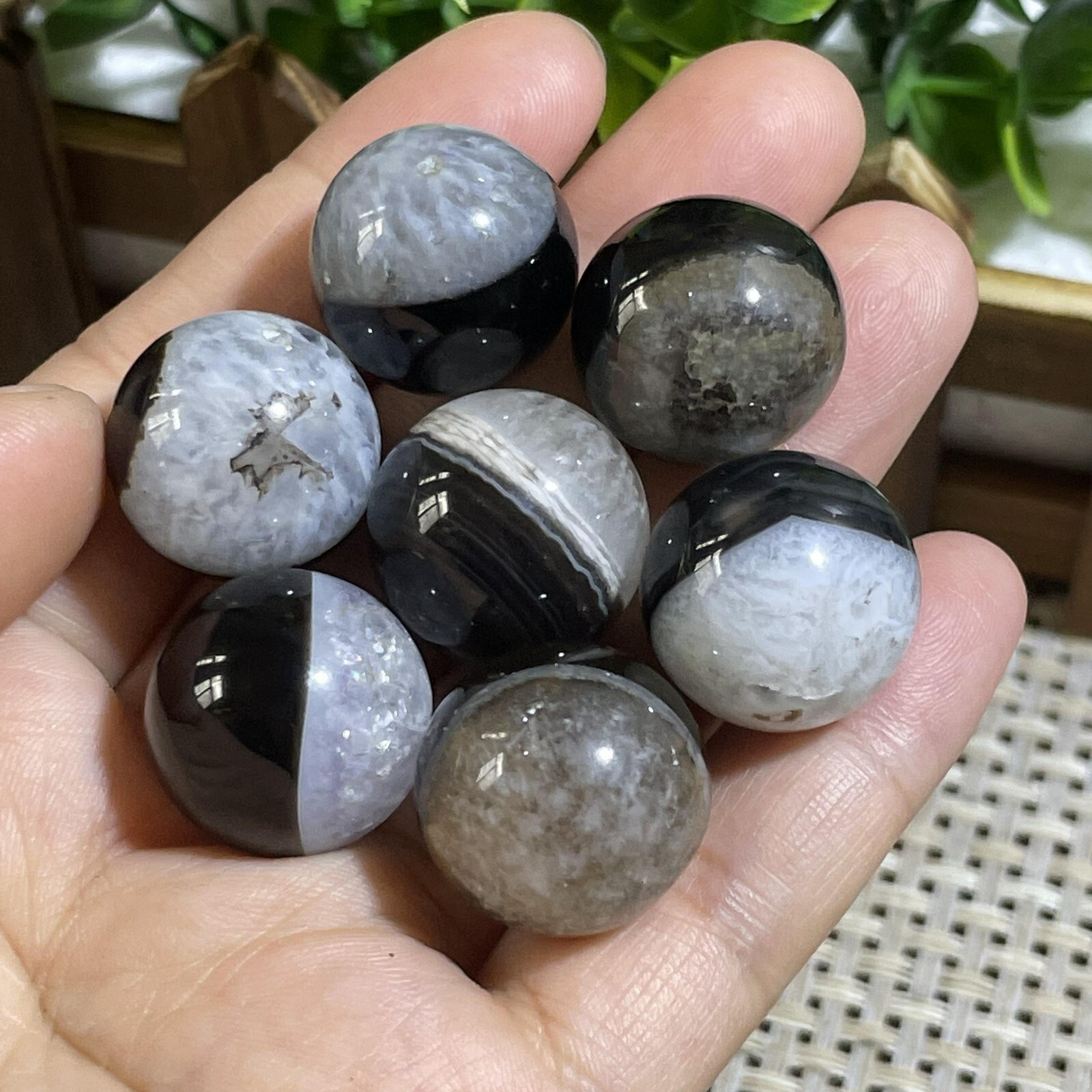 7pcs black Agate stone rock ball sphere Mineral specimen A9