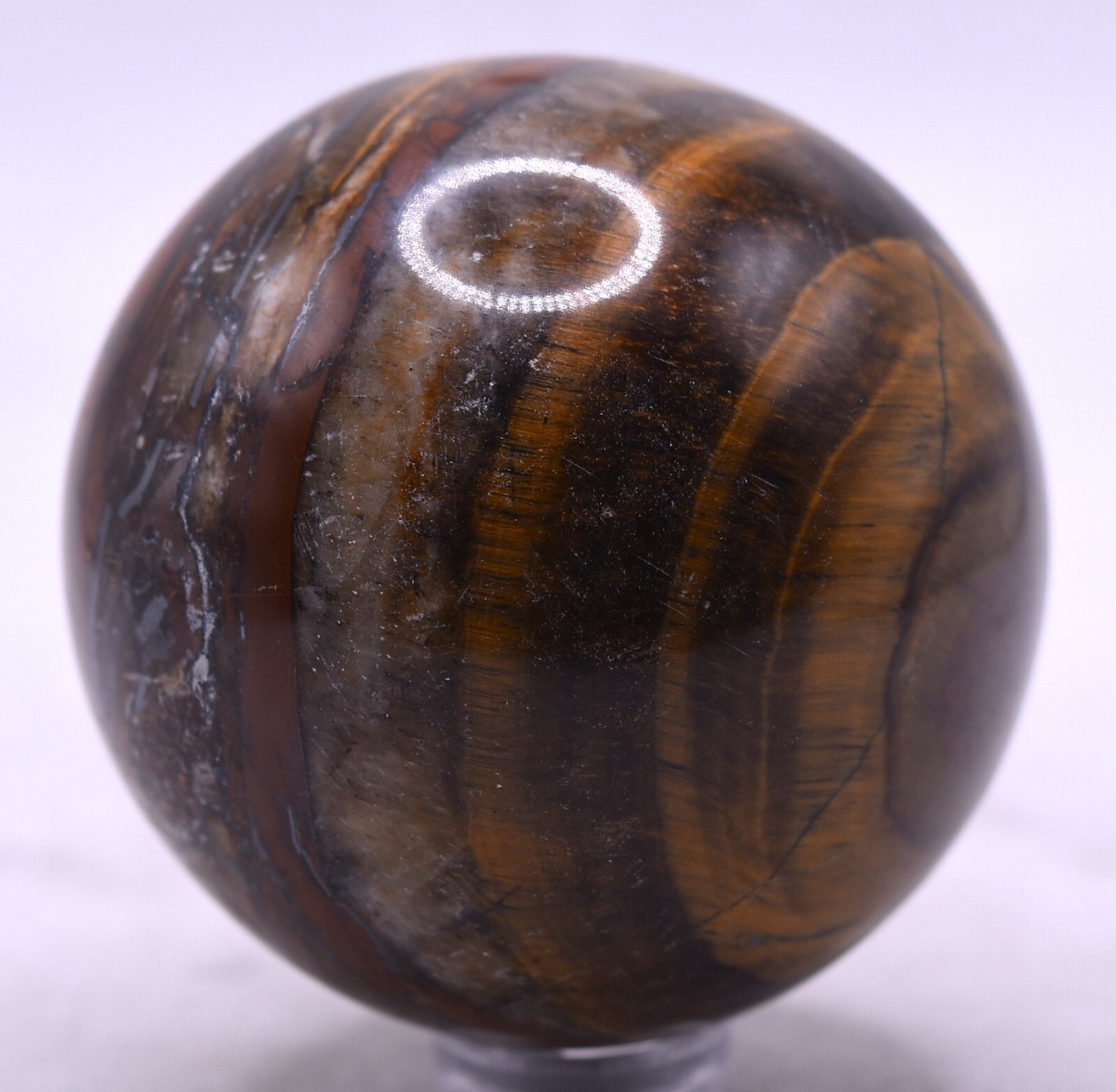 49mm Tiger Eye’s w/ Silverish Hematite Sphere Polished Natural Stone Africa 1PC