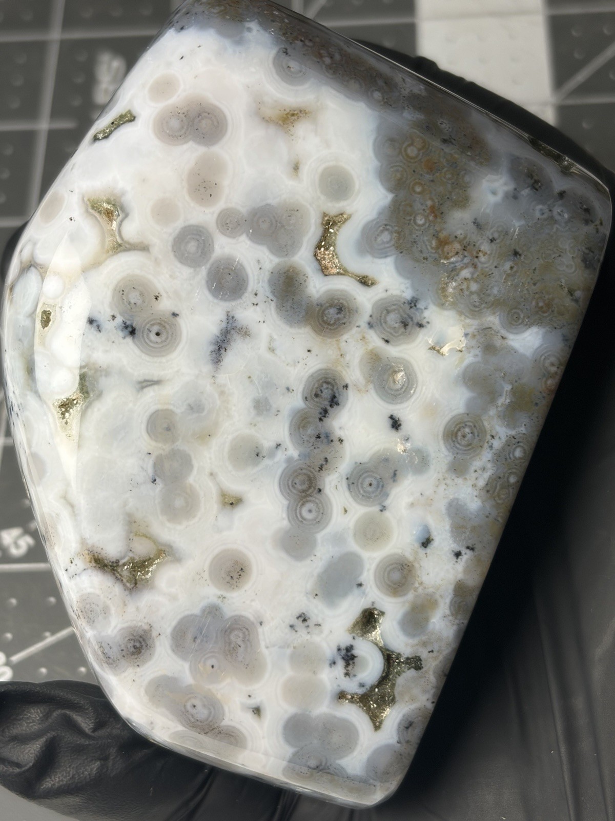Beautiful Ocean Jasper Standing Free Form Orbs Bluish Colors