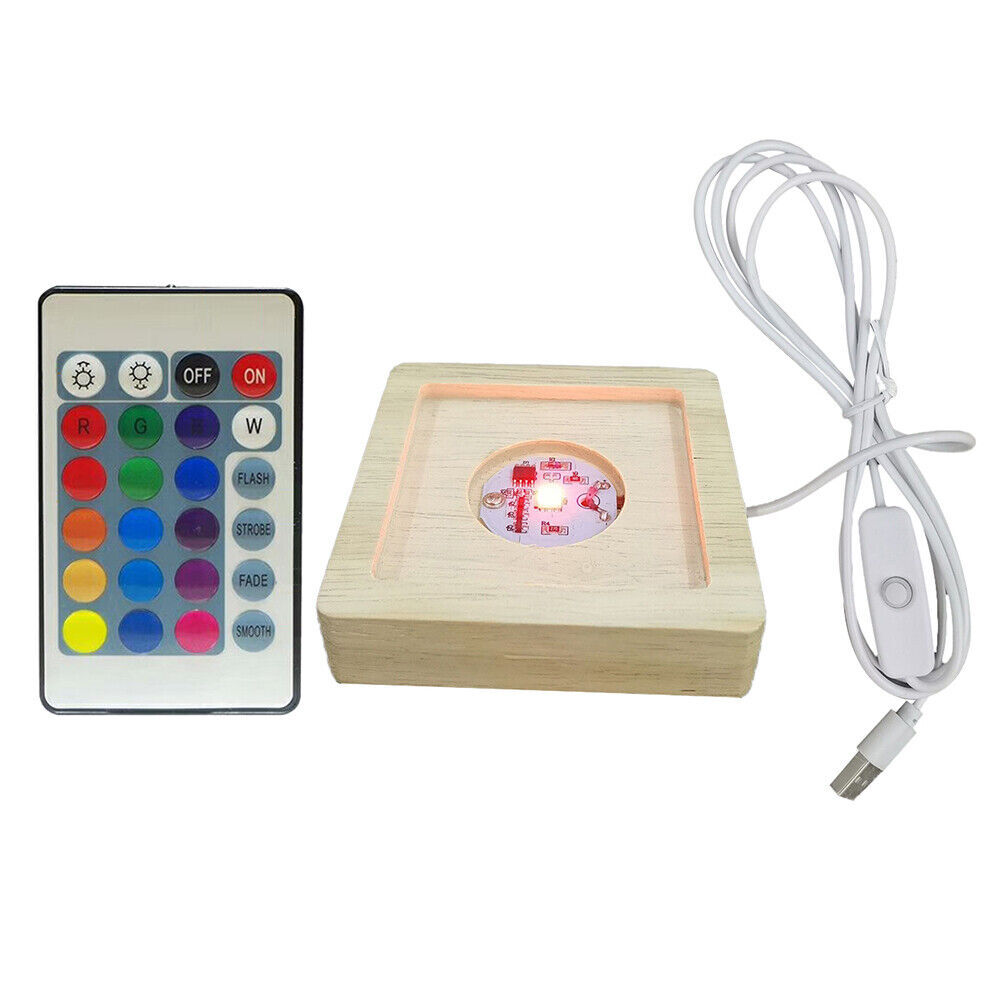 2pcs LED Light Adjuatable COLOR Square Solid Wood Base Holder USB Lamp Display