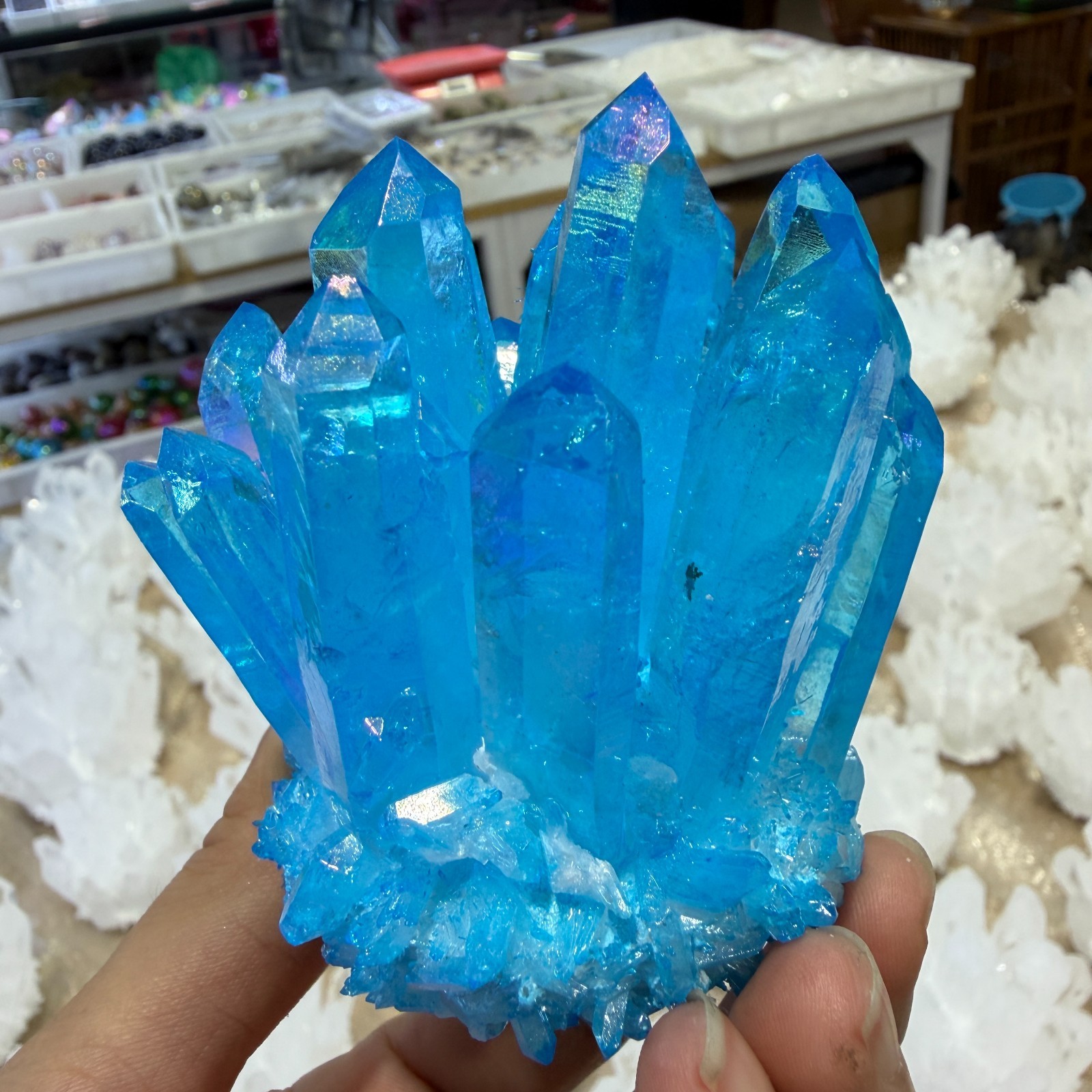 250g+ New Find blue Phantom Quartz Crystal Cluster Mineral Specimen DECOR