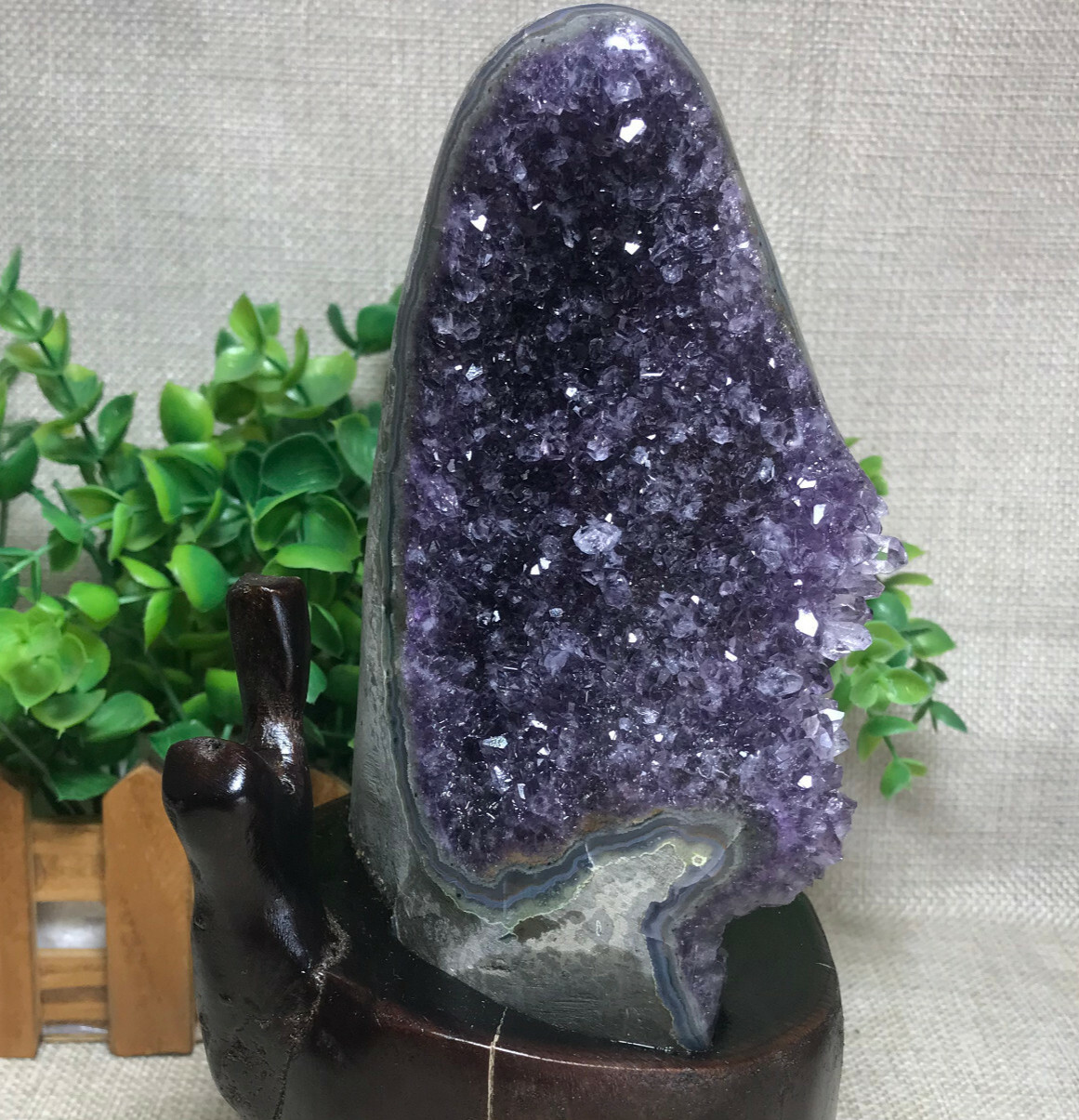 Natural Uruguay Deep Purple Crystal Quartz Amethyst Geode Clusters +Stand 1548g