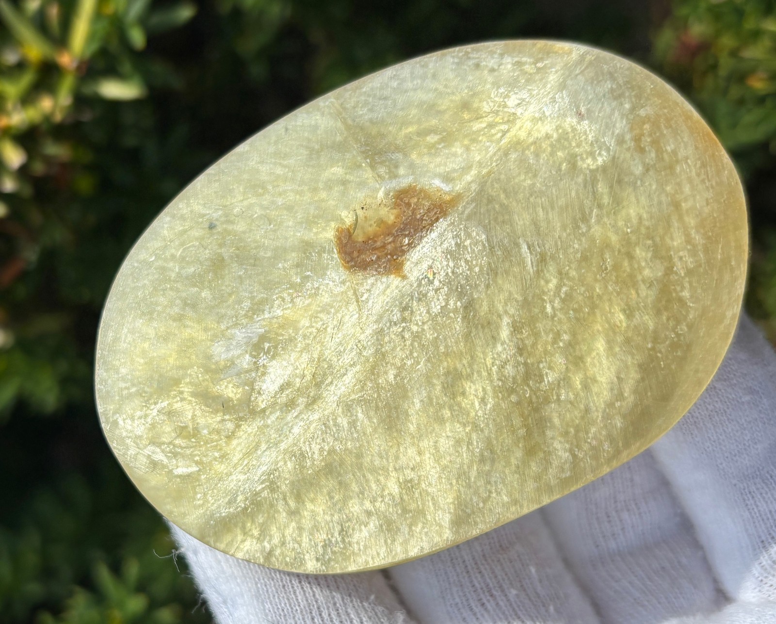 92g 2.74″ UNCOATED YELLOW GOLDEN GOLD MICA PALMSTONE PALM STONE NON-LACQUERED