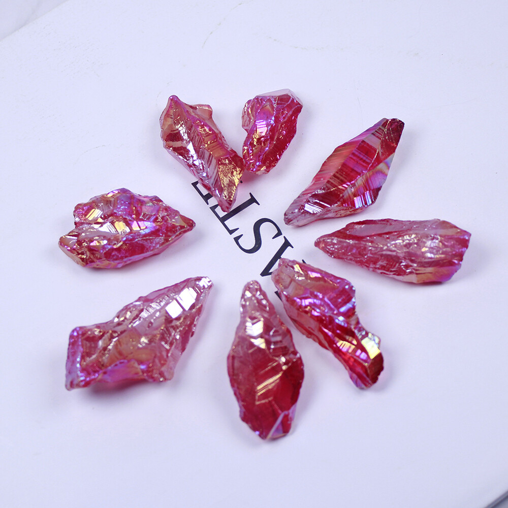 50~100g Red Titanium Rainbow Aura Lemurian Quartz Crystal Reiki Healing Stone