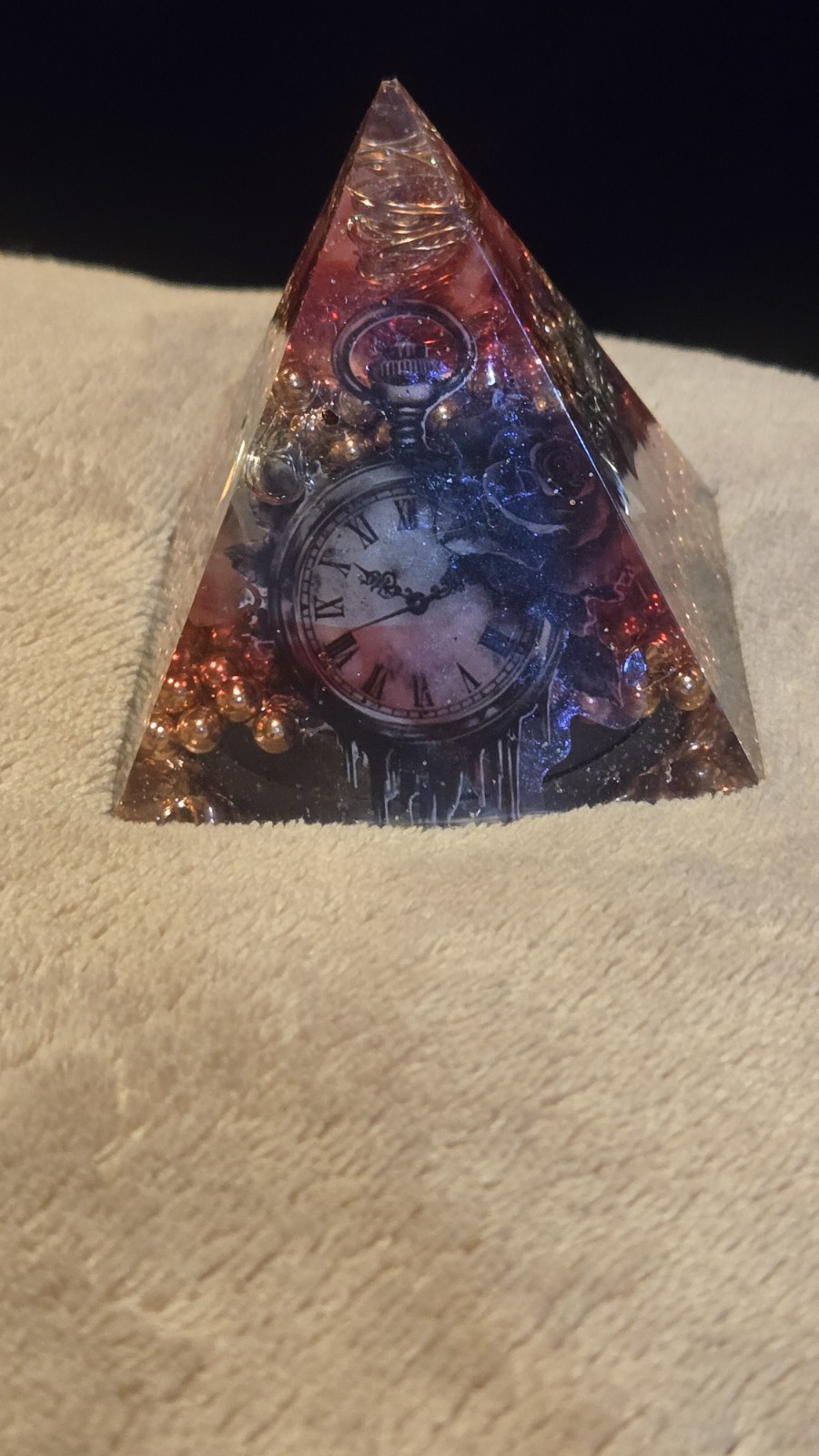 Dark Feminine Rose Quartz Orgonite Pyramid – 2.25″ Steampunk Gothic Decor