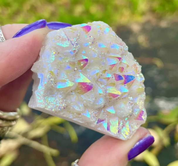 Titanium Rainbow Angel Aura Quartz Cluster Geode Quartz Crystal Specimens Gift