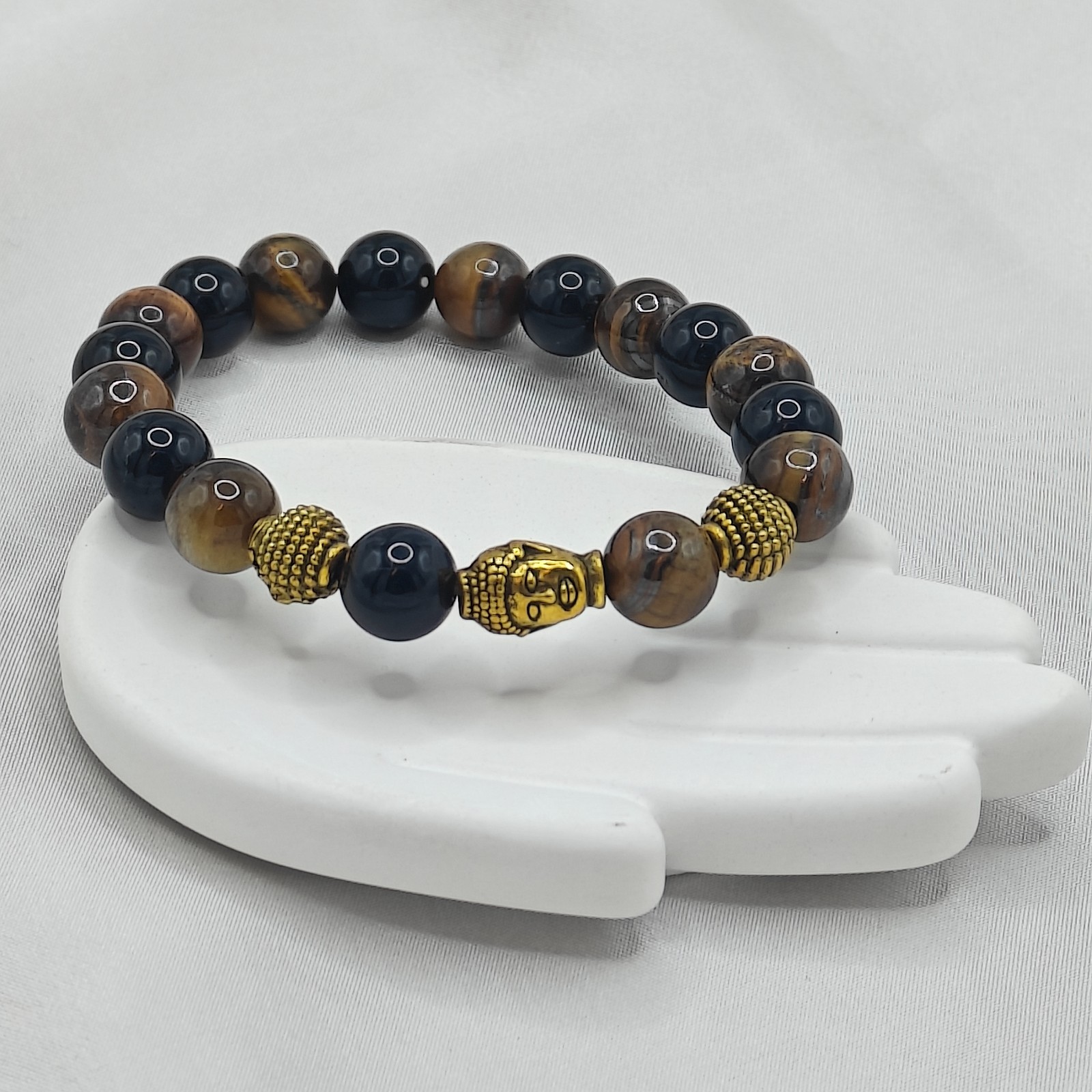 Black Onyx & Tiger Eye Protection Bracelet with Buddha Charm