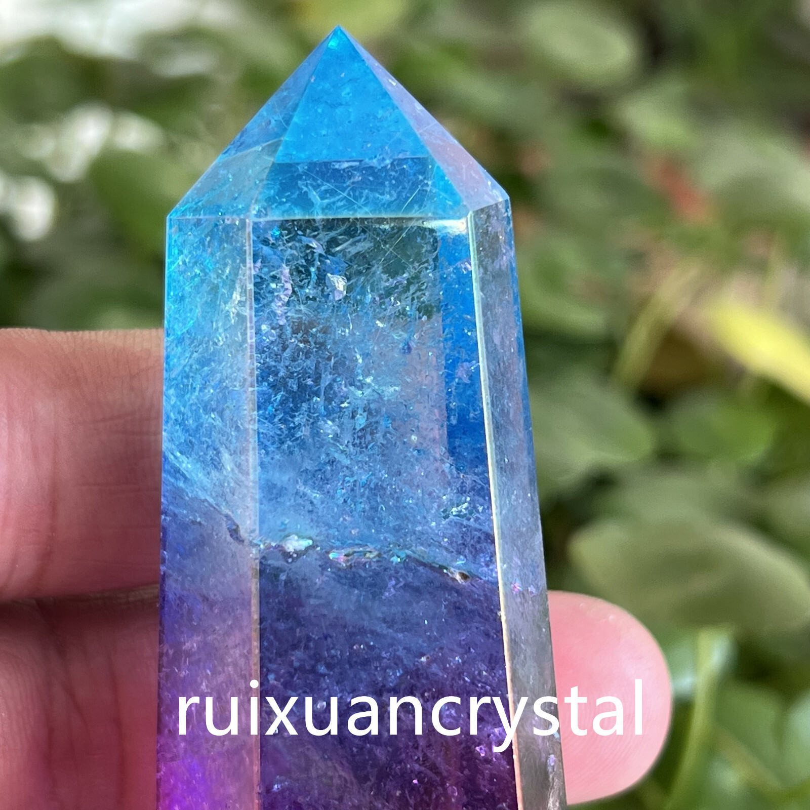 1pc Natural Titanium Rainbow Quartz Obelisk Wand Crystal Tower Point Healing