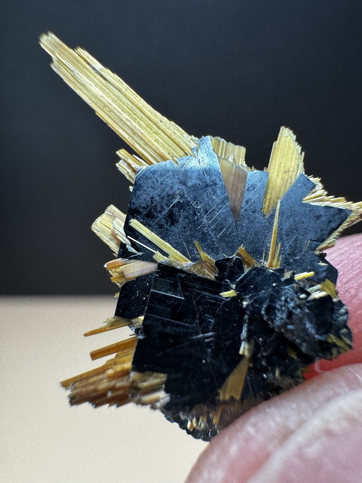 Golden Rutile with Shiny black Hematite – 1.5g