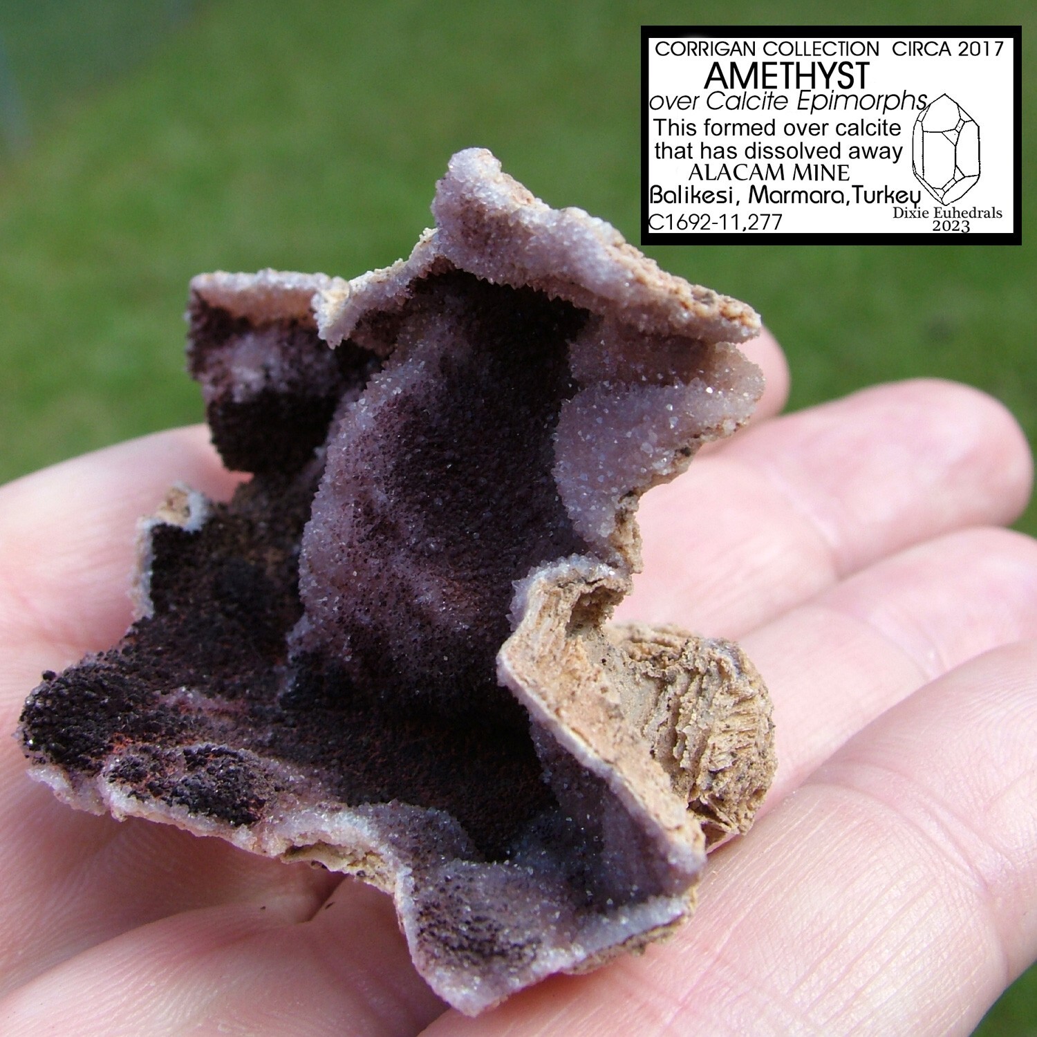 AMETHYST CRYSTAL DRUSE EPIMORPH AFTER CALCITE ALACAM MINE TURKEY DRUSY