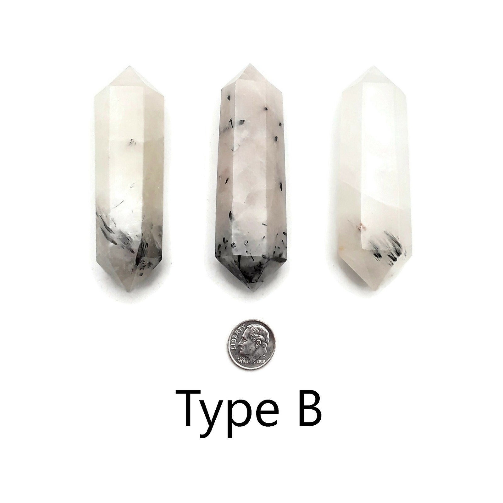 Black Tourmalinated Quartz Double Terminated Points Healing Crystal Wands 4″ in