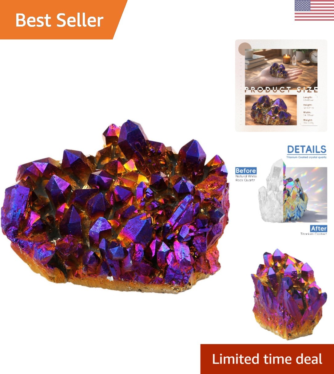 Exquisite Purple Aura Titanium Quartz Crystal Cluster with Velvet Pouch – 0.4lb