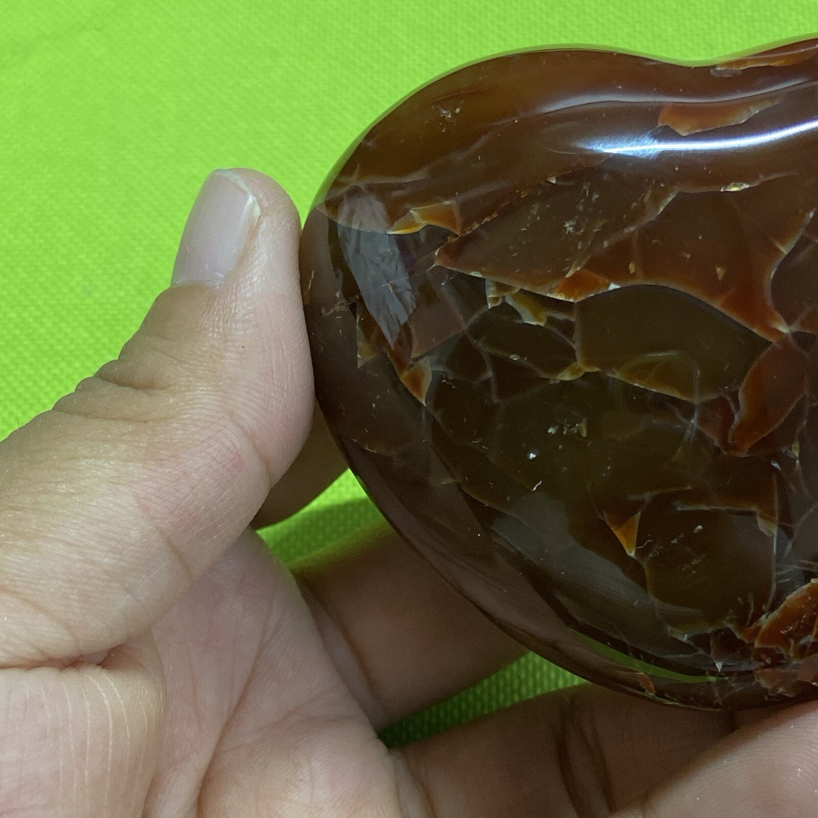 71mm220g Beautiful Patterns Red Agate Heart Carnelian Reiki Display Mad Y109
