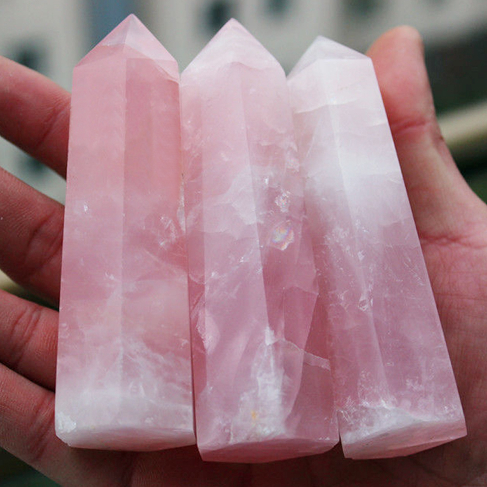 100% Natural Rock Pink Rose Quartz Crystal Stone Point Healing Wand
