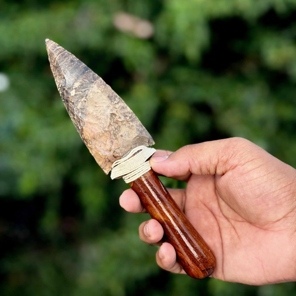 Indian Fancy Agate Stone Dagger 8″ Wooden Handle Handmade Spear Knife Decor