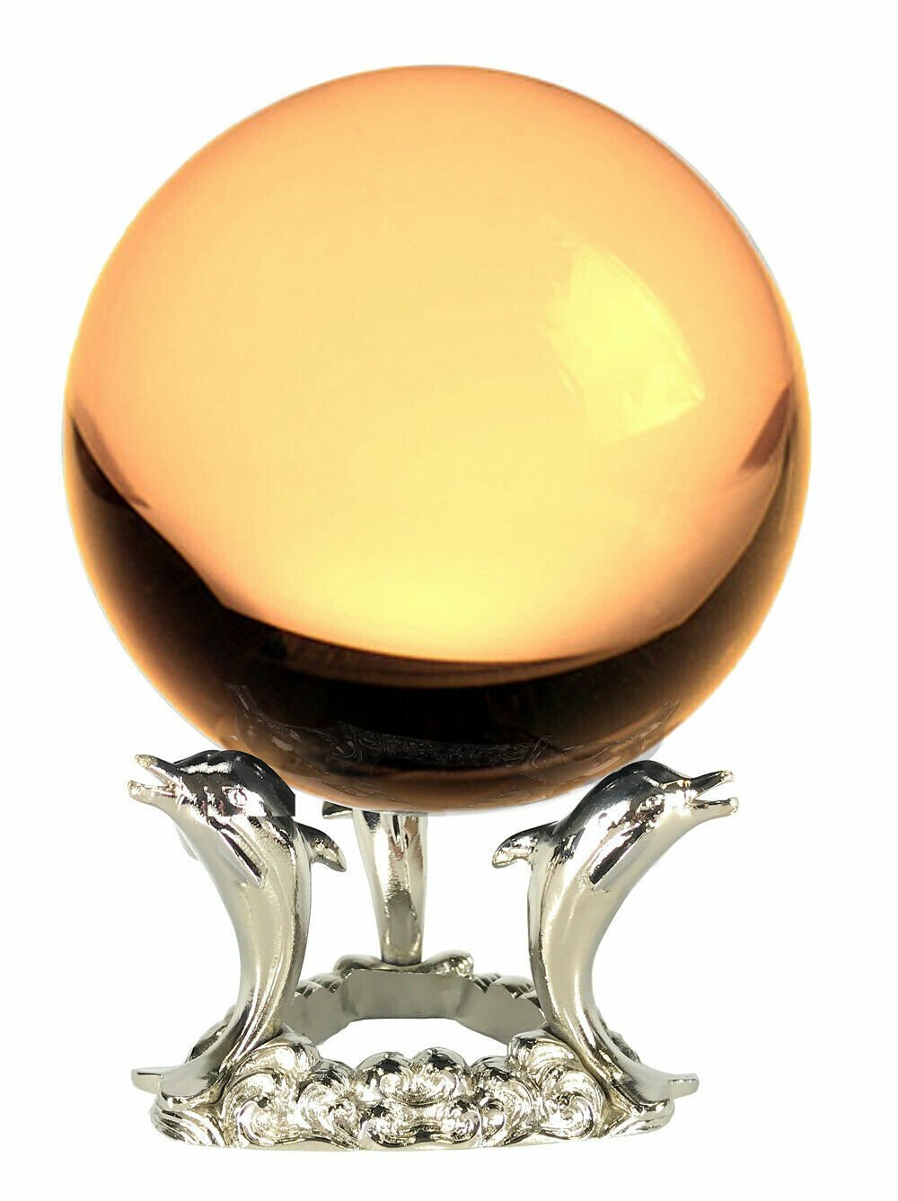 4in Crystal Ball Sphere for Feng Shui, Meditation, Decor, with Dolphin Stand