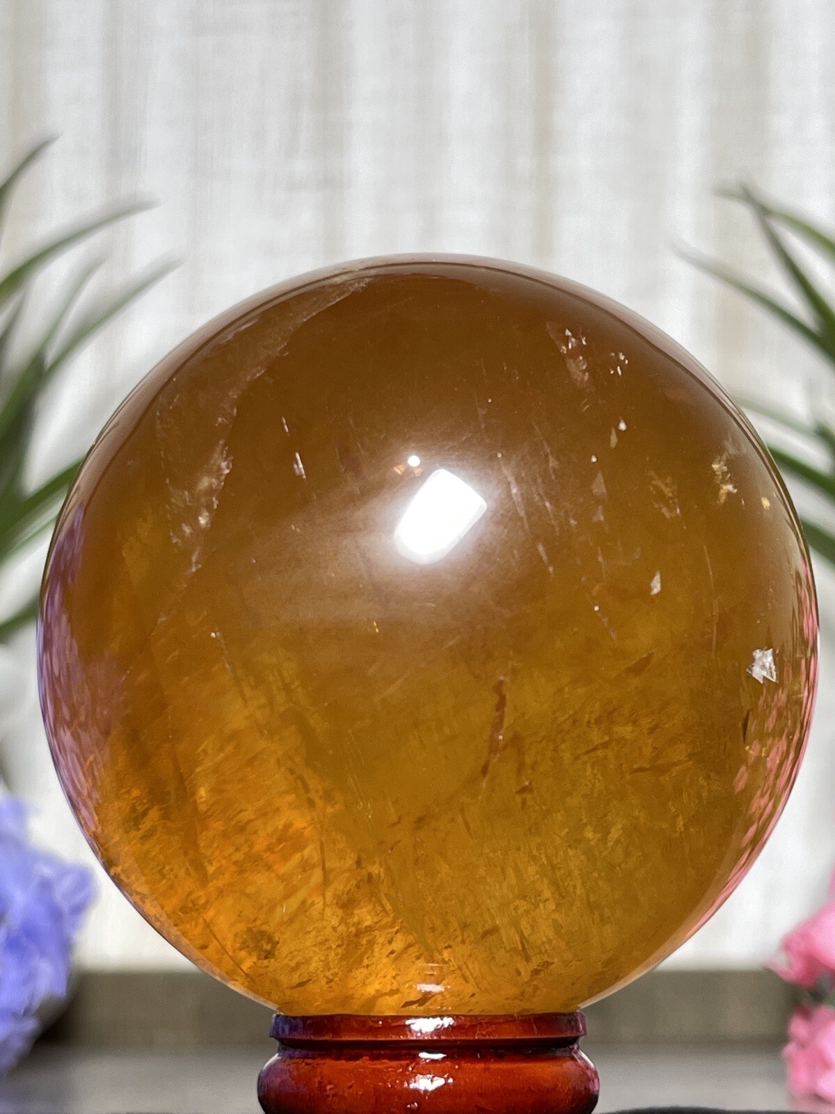 68mm HONEY CALCITE SPHERE – VIDEO Crystal Optical Orange Yellow Golden Amber