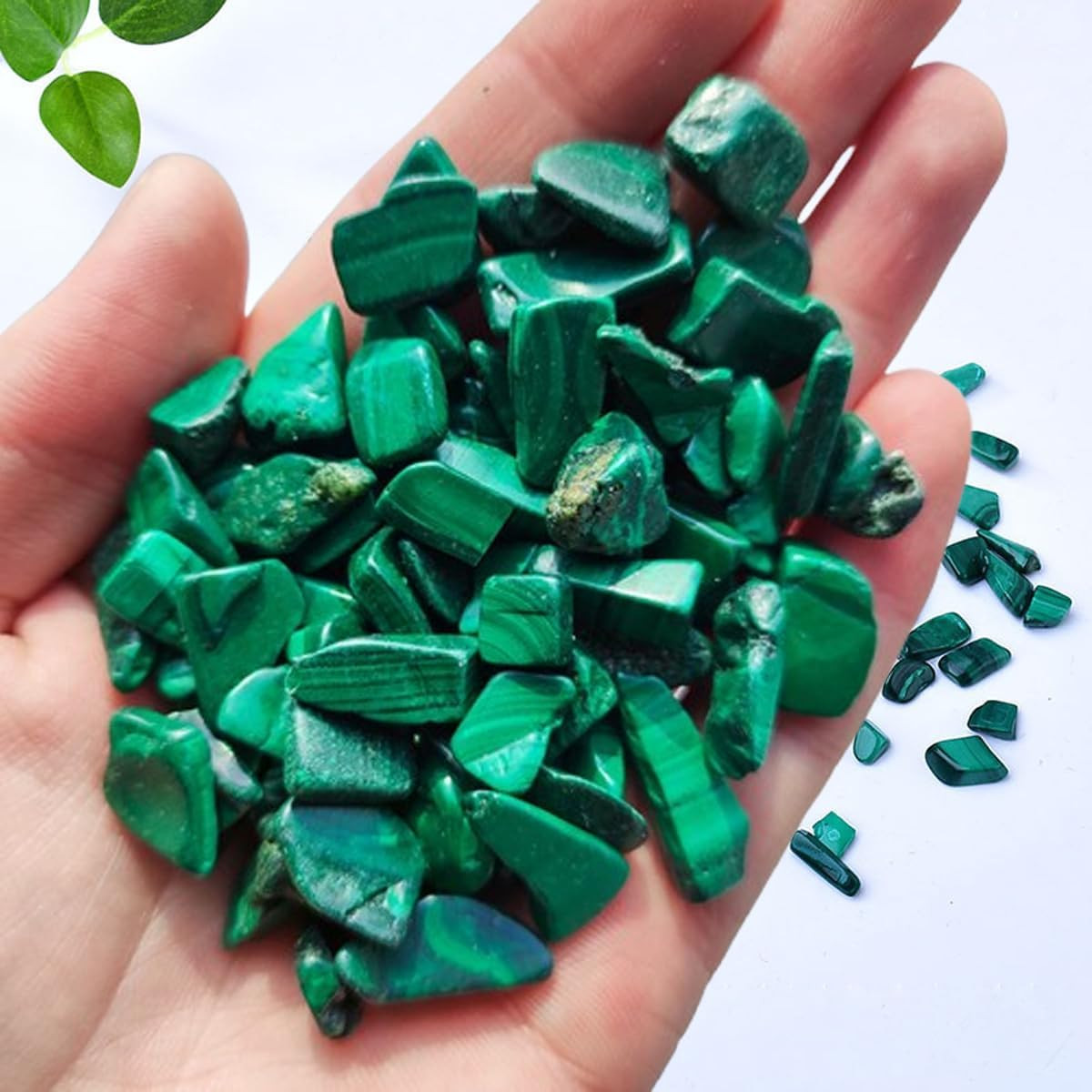 100g Natural Malachite Crystal Chips, 7-9mm Tumbled Chips Crushed Crystal Stone,