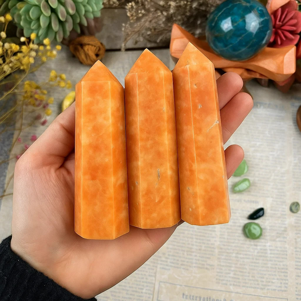 Natural Sunstone Crystal Tower Point Wand Healing Reiki Obelisk Home Decor Gift