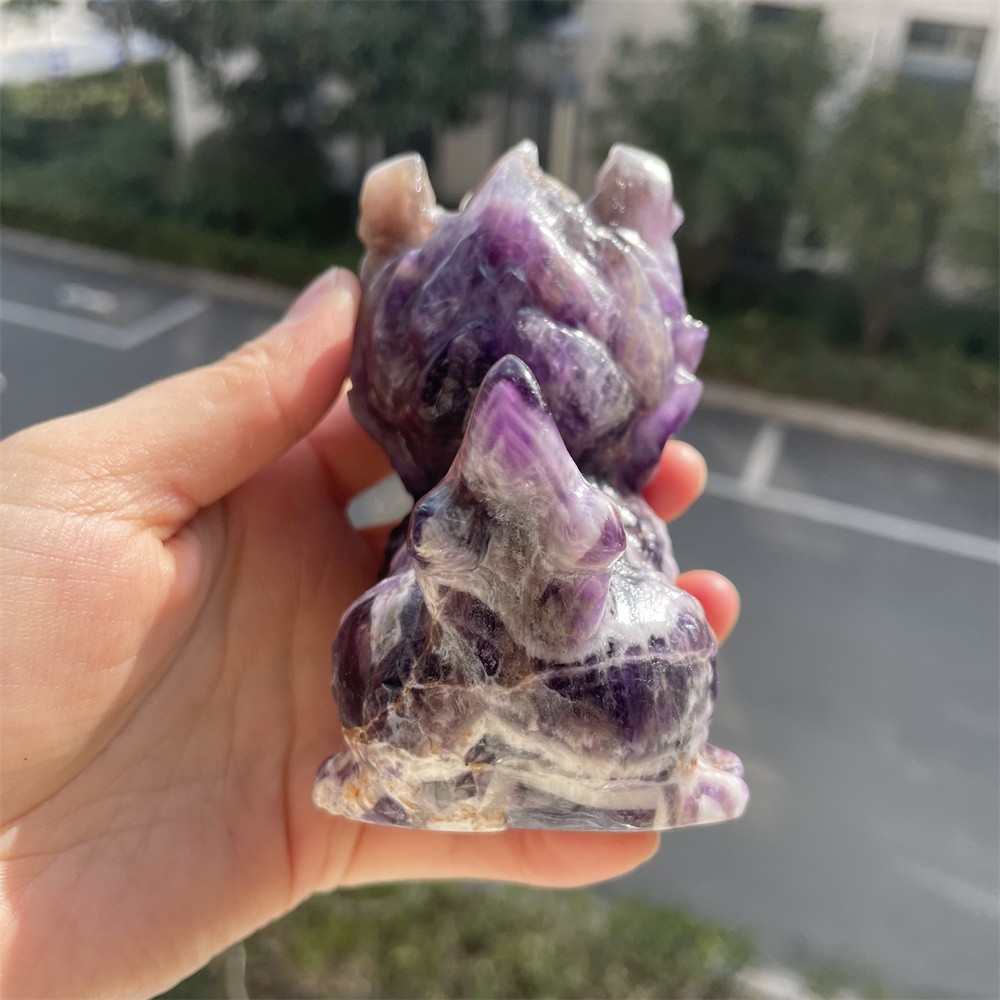 0.9LB 3.8″ Rare Natural Dream Amethyst Kylin Crystal Carving Heal Decor Reiki