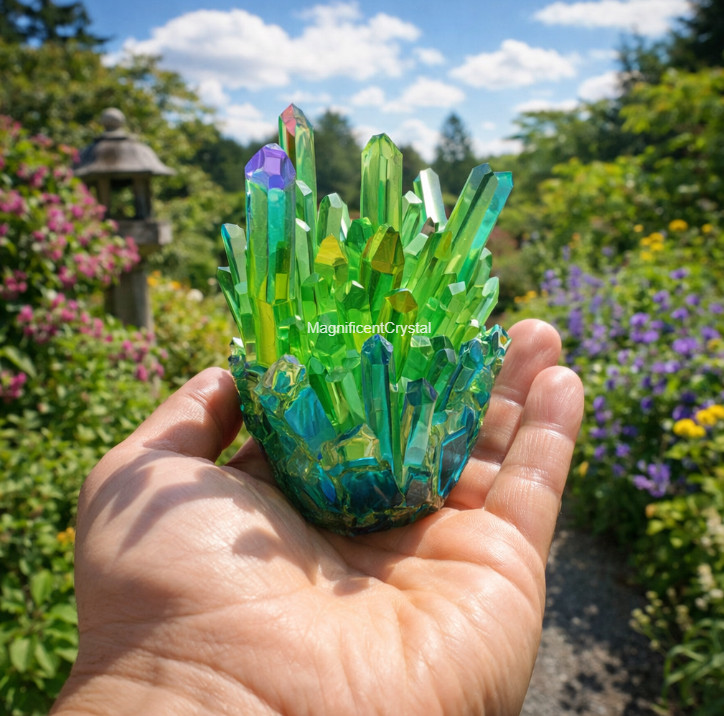 Green Electroplated Crystal Cluster Natural Raw Stone Healing Spiritual Home Dec