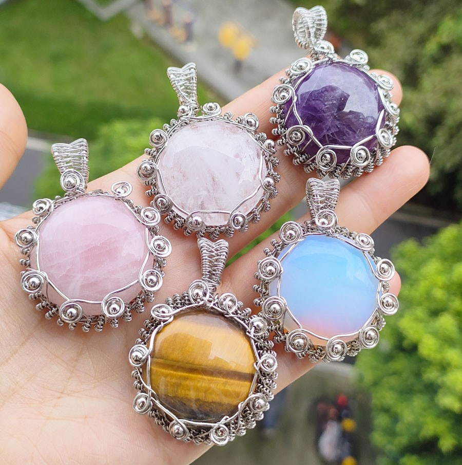 5pcs Natural Tiger eye Vary Gems Pendant Chakra Reiki Amulet Handcraft Charm