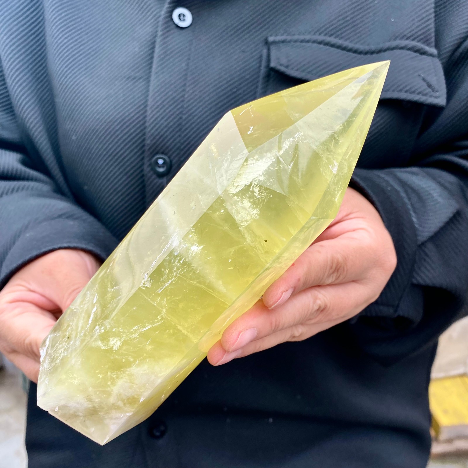 1.92LB Natural yellow crystal obelisk Crystal energy column Reiki healing-