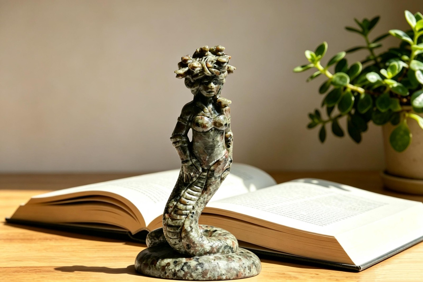 4INCH Natural Yooperlite Medusa Figurine,UV Reactive Gorgon Snake Lady Crystal