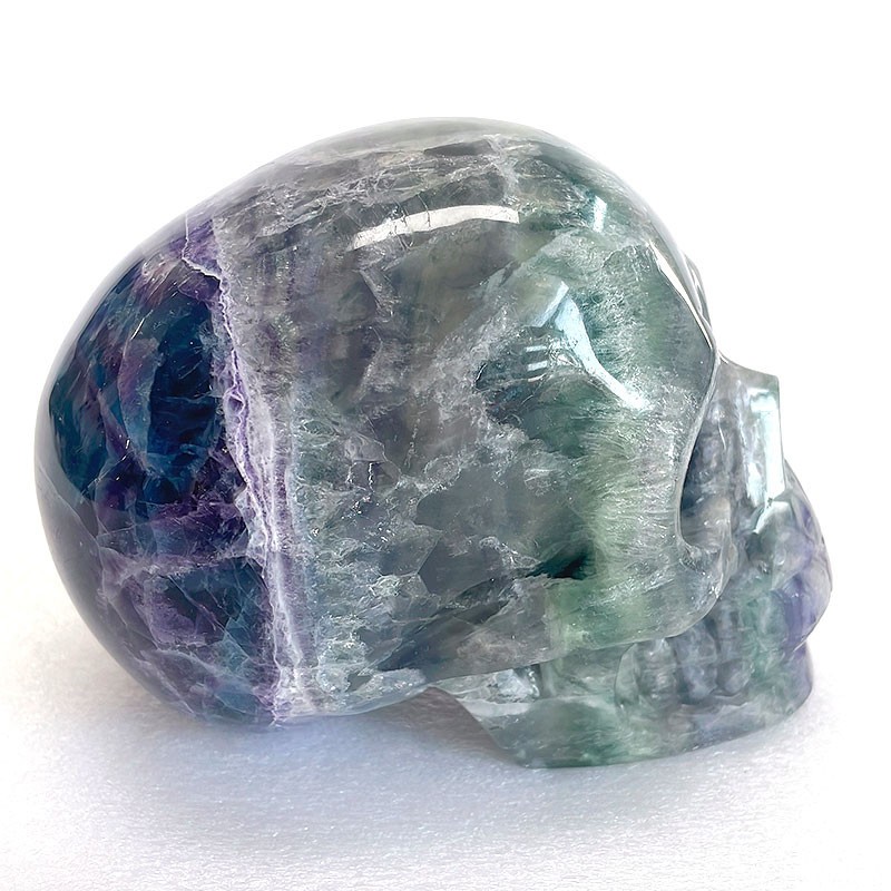 4.6” Natural Fluorite Rainbow Hand Carved Crystal Skull,Home Decoration
