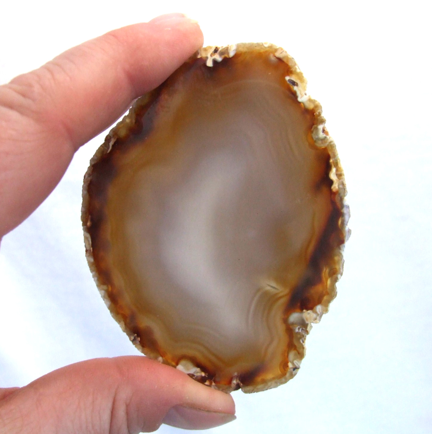 Banded Natural Brown Cream Agate Geode Slice 8cm x 6cm Polished
