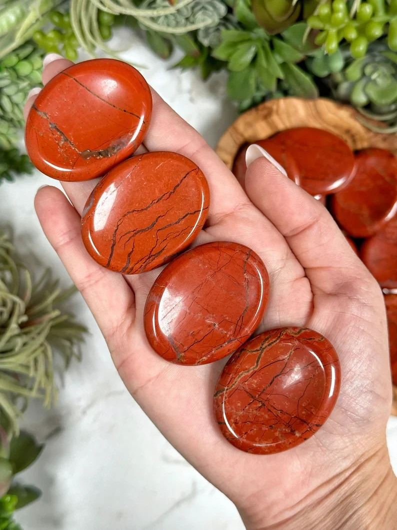 3Pcs Natural Red Jasper Worry Stones Polished Palm Stone Healing Crystal Decor