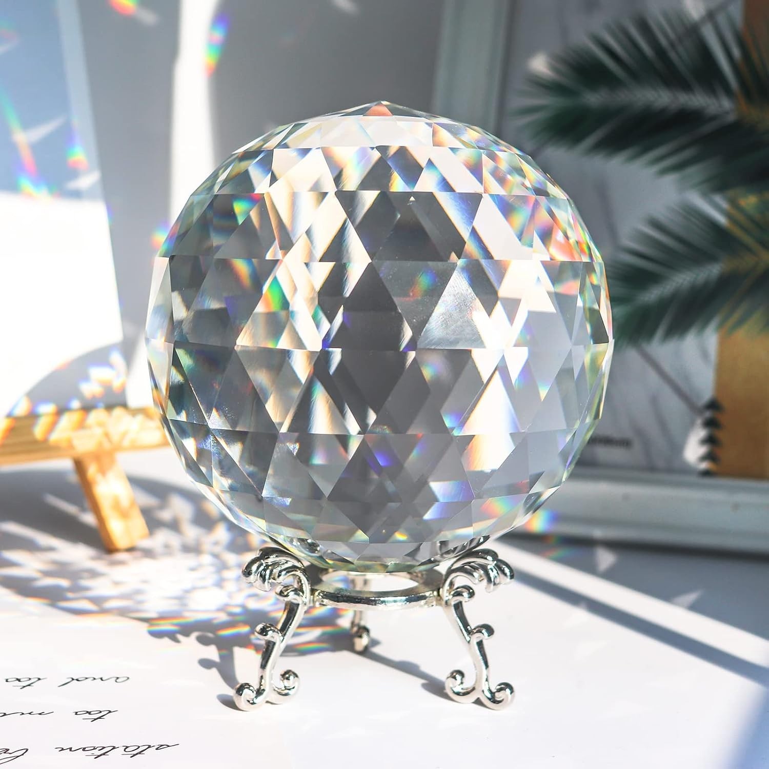 Clear Glass Crystal Ball Prisms with Stand, Window Rainbow Maker Sphere Facet…